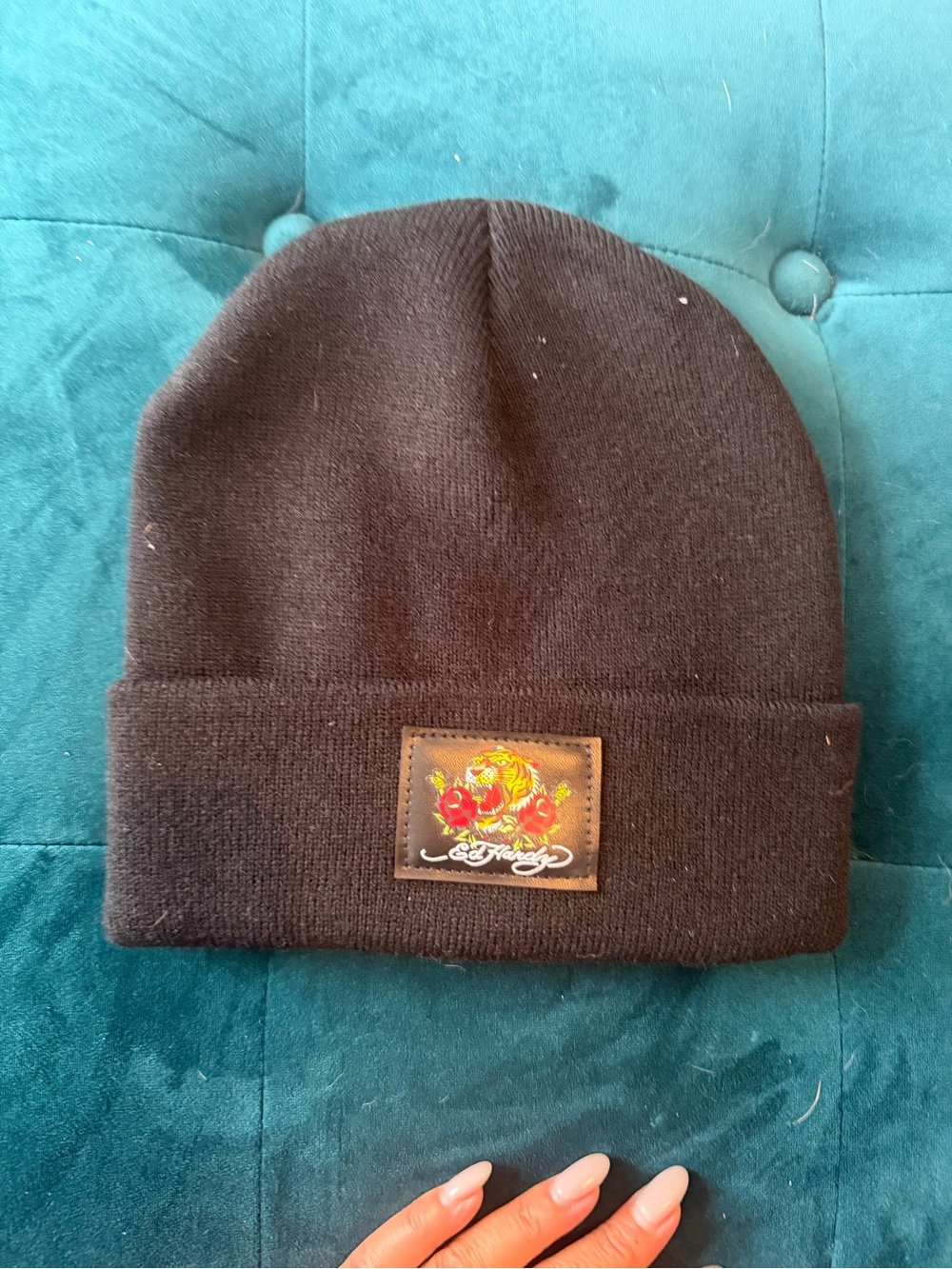 NWOT!! Ed Hardy black Tiger and Roses beanie. O/S.